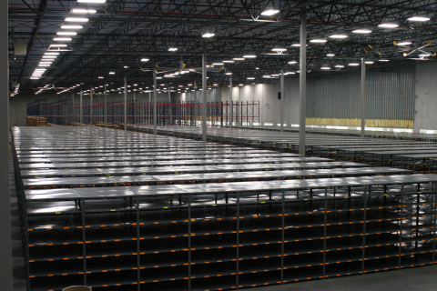 high rise rivet shelving in warehouse